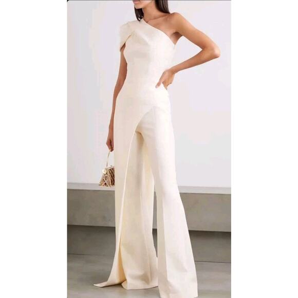 $1295 SAFIYAA Kora Ivory Single Shoulder Asymmetric Top Crepe Sz XS Bridal - Picture 12 of 16